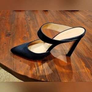 Stuart Weitman Satin Mules, Dark Navy ,Size 7